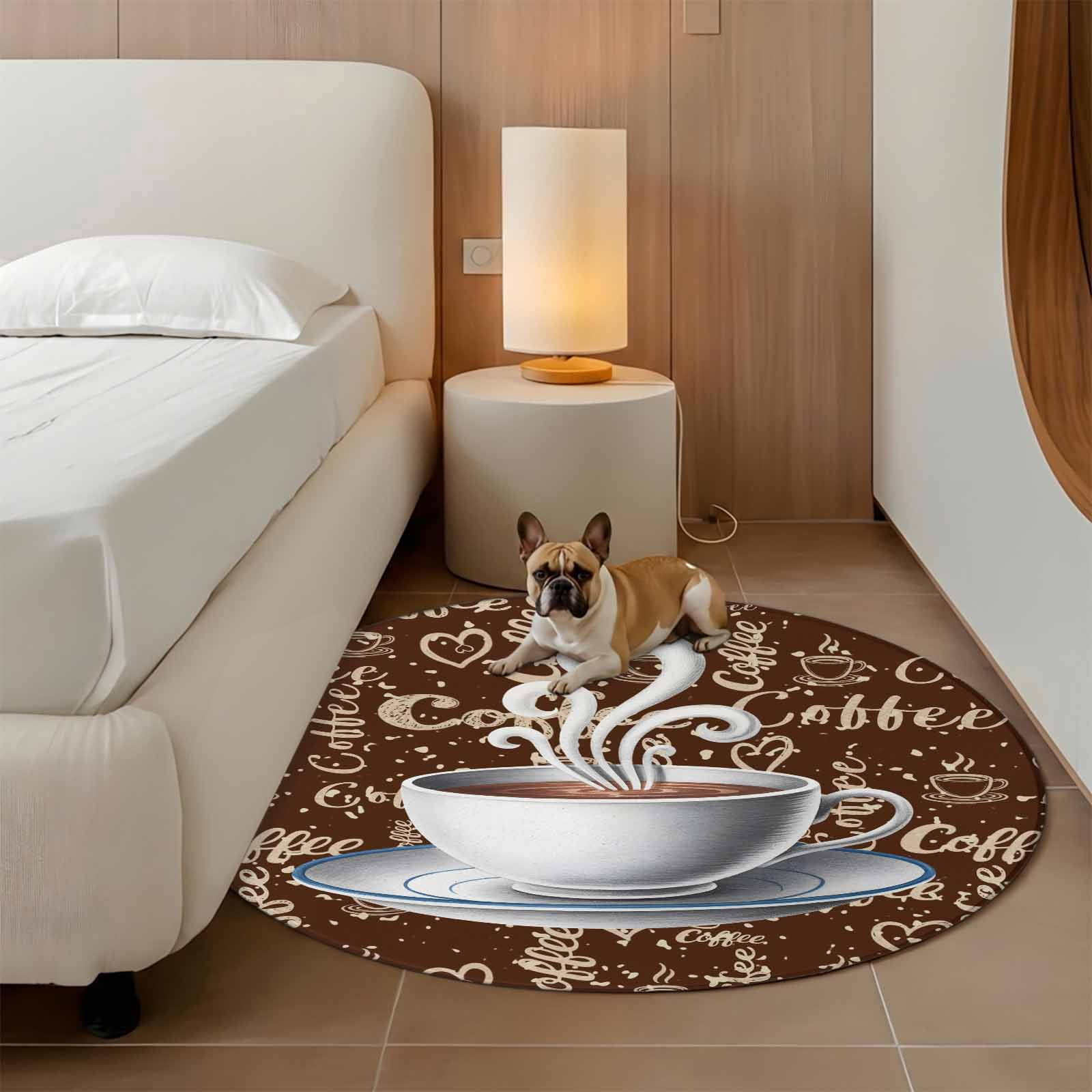 Coffee Cup 3ft Round Rug for Bathroom Accent Bedside Corner, Cafe Retro ...
