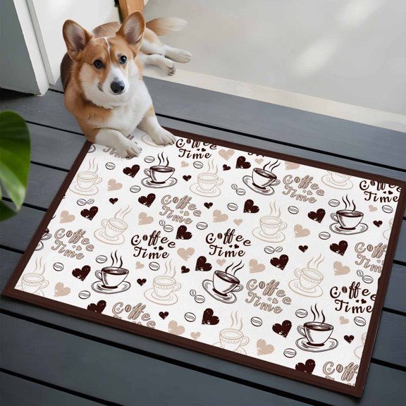 Coffee Cup Beans Front Door Rugs 2x3 ft Love Heart Retro White Background Small Rug for Entryway Non Slip Washable Bathroom Door Mat Absorbent Floor Mat for Indoor Entrance