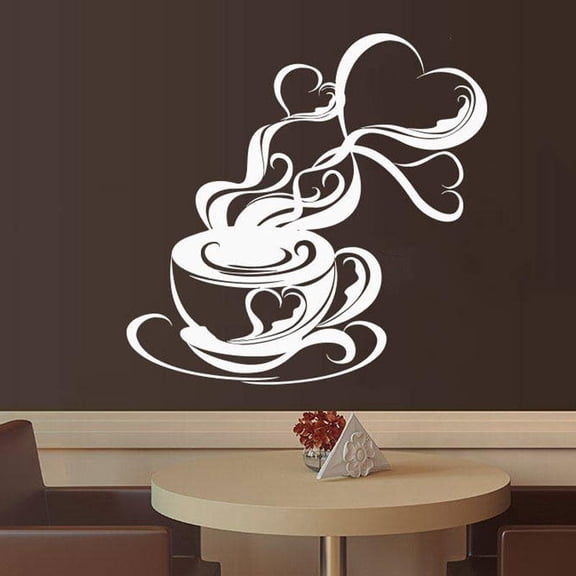 Coffee Cup Beans Kitchen Cafeteria Cafe House Wall Sticker Vinyl Home Decor Decal Removable Self-adhesive Mural Poster 58X57cm