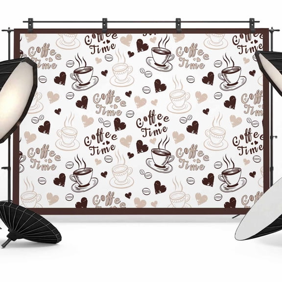 Coffee Cup Beans Photography Backdrop 8x6FT, Love Heart Retro White Background Photo Backdrops, Background for Photography Studio Photo Studio Background, Back Drop for Photoshoot