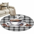 thumbnail image 1 of Coffee Cup Beans Round Area&nbsp;Rug 3ft Black Buffalo Plaid Farm Country Non-Slip&nbsp;Washable Circle Rugs Soft Felt Indoor Floor Mat for Bedroom Kitchen Living Room Bathroom, 1 of 9