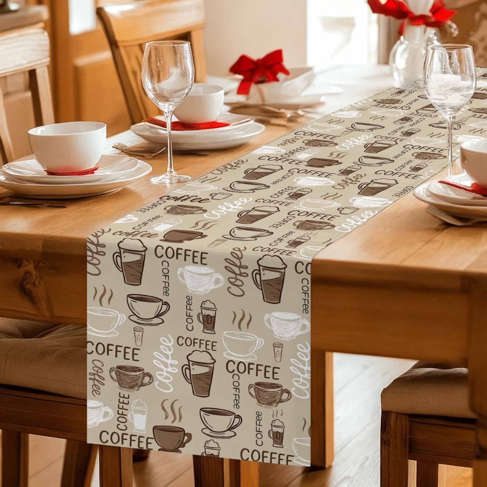 Coffee Cup Cafe Retro Text Seamless Table Runner 36 Inches Long,Kitchen ...