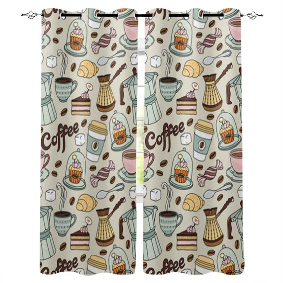 Coffee Cup Cake Candy Windows Curtains for Living Room Child Bedroom Window Treatment Blinds Kitchen Curtains