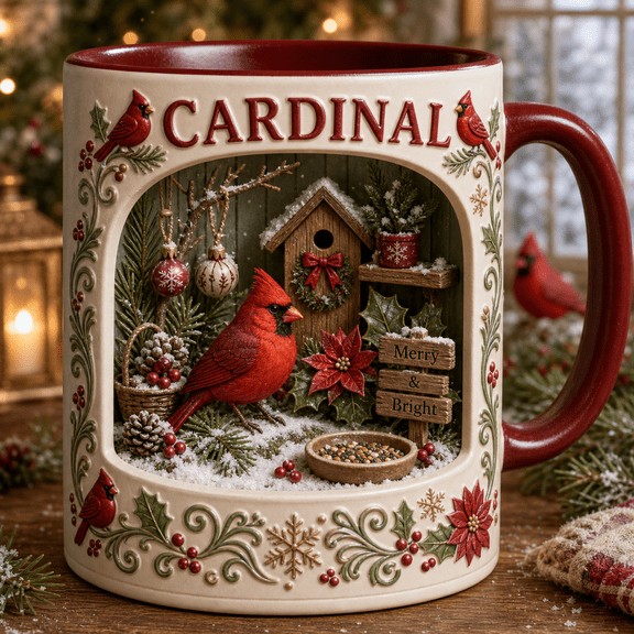 Coffee Cup Cardinal Christmas Garden Ceramic Drinkware Gift for Bird Lovers