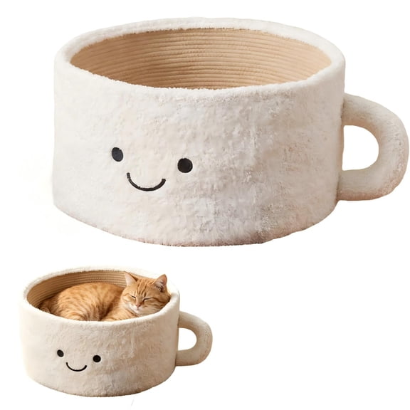 Coffee Cup Cat Bed, Cloud Shaped Plush Pet Nest with Washable Cover for Small Cats and Tiny Dogs