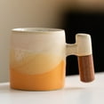 thumbnail image 1 of Coffee Cup Ceramic Mug with Wooden Handle – Mini Small Tea Cup, Coarse Pottery Gradient Glaze Design, Multicolor, 8.5 x 5.5 cm, Single Cup for Coffee or Tea, 1 of 5
