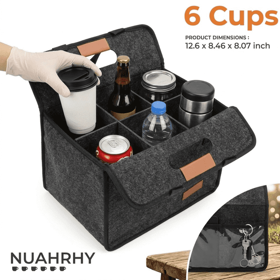 NUAHRHY Portable Drink Carrier for 6 Cup Reusable Insulated Drink Caddy with Handle Folding Coffee Cup Carrier for Travel and Delivery