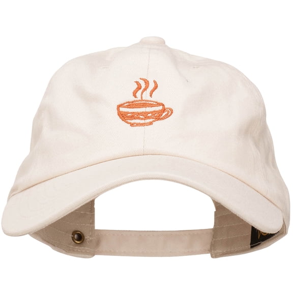 Coffee Cup Embroidered Unstructured Washed Cap - Beige OSFM