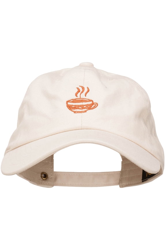 Coffee Cup Embroidered Unstructured Washed Cap - Beige OSFM