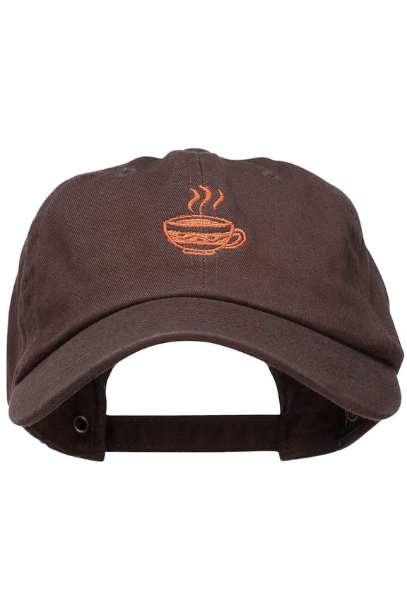 Coffee Cup Embroidered Unstructured Washed Cap - Brown OSFM