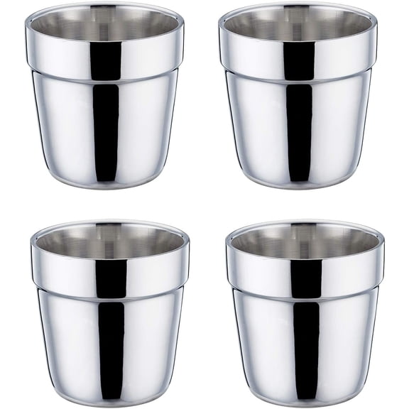 Coffee Cup Espresso Cup Mug Set of 4, Double Wall Stainless Steel Tea Cups, Reusable & Stackable, Mirror Finish & Dishwasher Safe - 6 Ounce
