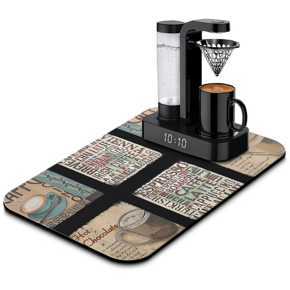 Coffee Cup Farmhouse Design Coffee Bar Mat Accessories for Countertop Absorbent Hide Stain Dish Drying Mats for Kitchen Counter Draining Pad Under Coffee Maker Coffee Pot Espresso Machine 19.5x12in