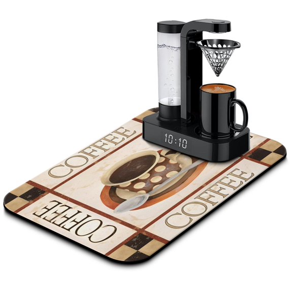 Coffee Cup Farmhouse Design Coffee Bar Mat Accessories for Countertop Absorbent Hide Stain Dish Drying Mats for Kitchen Counter Draining Pad Under Coffee Maker Coffee Pot Espresso Machine 19.5x12in
