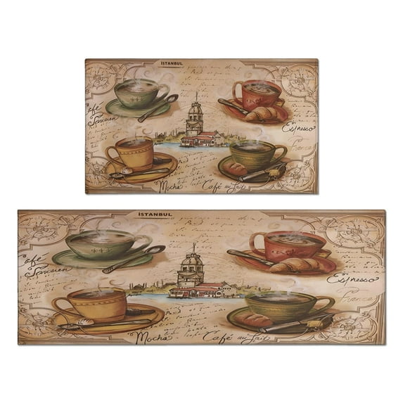 Coffee Cup Farmhouse Design Kitchen Rugs and Mats Set Of 2,Kitchen Rugs Mats with Dirty Resistance,washable,Non-Slip,kitchen Rugs and Mats 17.7x24+17.7x48inch