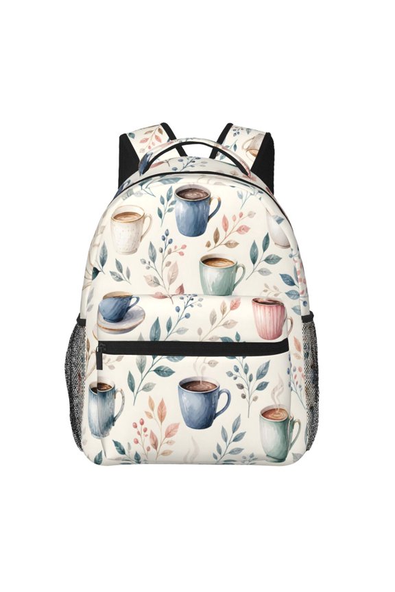 Coffee Cup Floral Backpack Lightweight Travel Bag for Men and Women