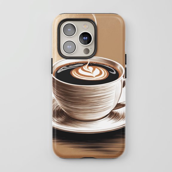 Coffee Cup For All iPhone Series Protective Phone Case Sketch Art Tan Brown