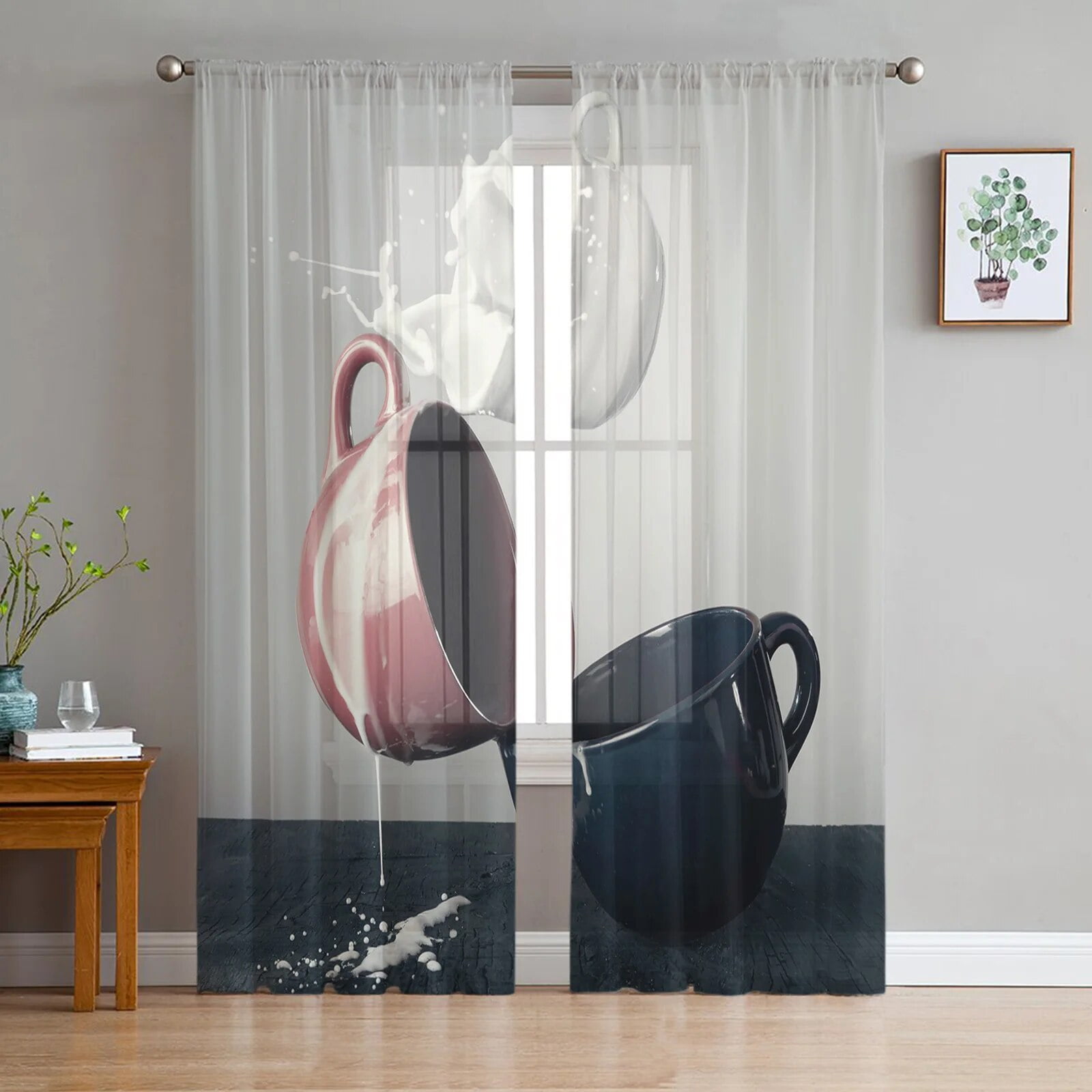 Coffee Cup Freeze Frame Tulle Curtains for Living Room Home r Bedroom