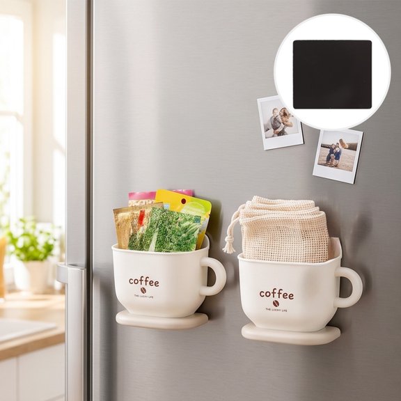 Coffee Cup Fridge Magnet, Seamless Wall Storage Box, Multipurpose Organizer for Kitchen Utensils, Space Saving Caddy, Magnetic Spice & Tool Holder​, White