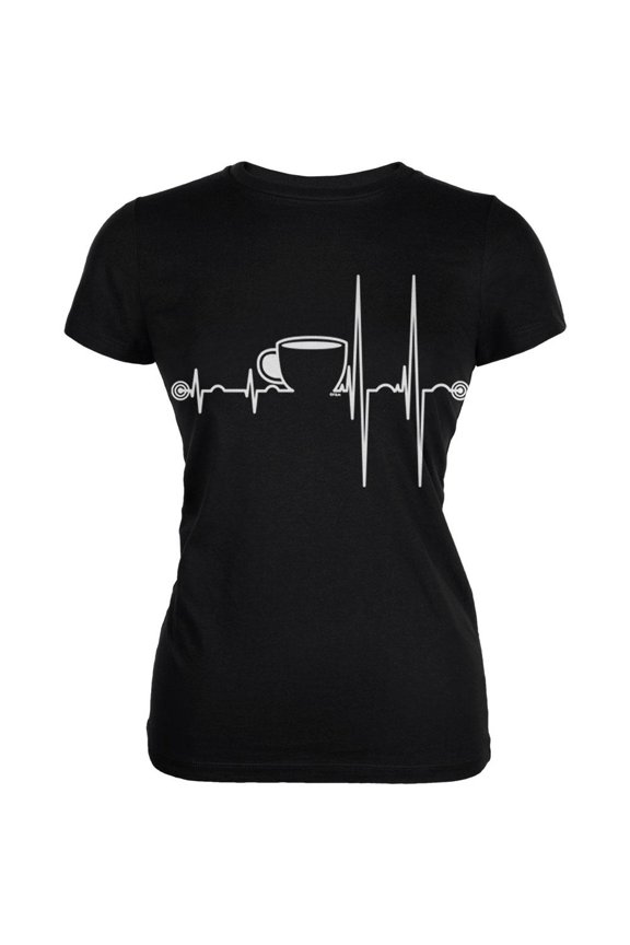 Coffee Cup Heartbeat Juniors Soft T Shirt Black 2XL
