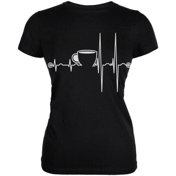 Coffee Cup Heartbeat Juniors Soft T Shirt Black X-LG