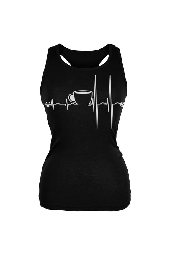 Coffee Cup Heartbeat Juniors Soft Tank Top Black MD