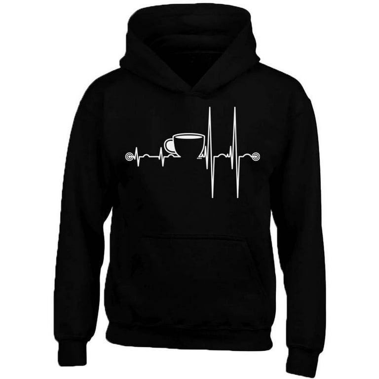 Coffee Cup Heartbeat Printed Funny Sweatshirt Hoodie Color Black