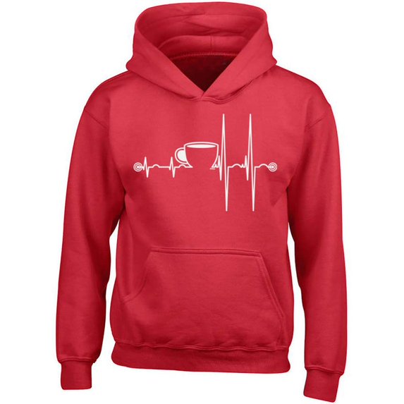 Coffee Cup Heartbeat Printed Funny Sweatshirt Hoodie Color Red X-Large