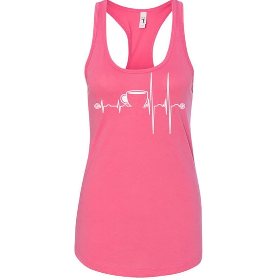 Coffee Cup Heartbeat Printed Women's Funny Tank Top Color Pink 2X-Large