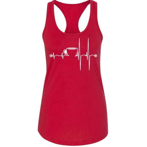 Coffee Cup Heartbeat Printed Women's Funny Tank Top Color Red Small