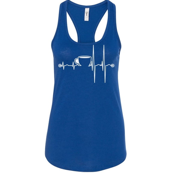 Coffee Cup Heartbeat Printed Women's Funny Tank Top Color Royal Blue Small