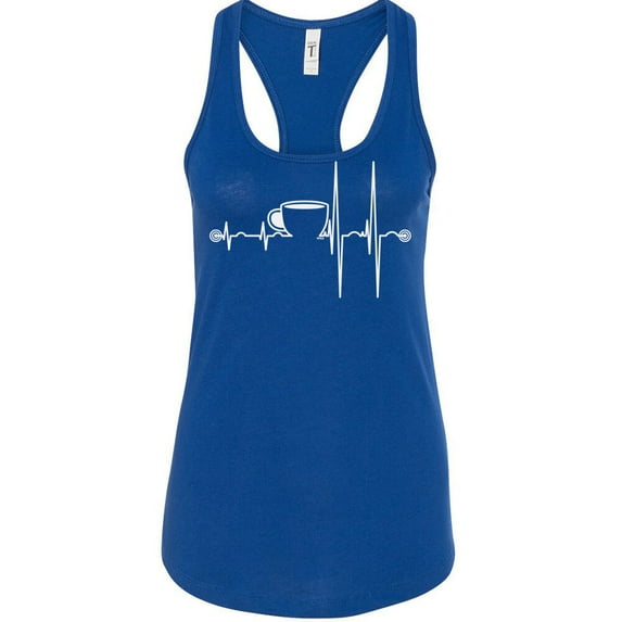 Coffee Cup Heartbeat Printed Women's Funny Tank Top Color Royal Blue X-Large