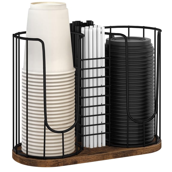 Coffee Cup Holder 18oz 3-compartment Paper Dispenser Rack With Wood ...
