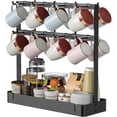 thumbnail image 1 of Countertop Coffee Cup Holder, Aluminum Alloy Mug Holder Organizer with 16 Movable Hooks, 2 Tier Mug Tree Stand Rack with Storage Basket for K Cup Coffee Bar Kitchen, 1 of 8