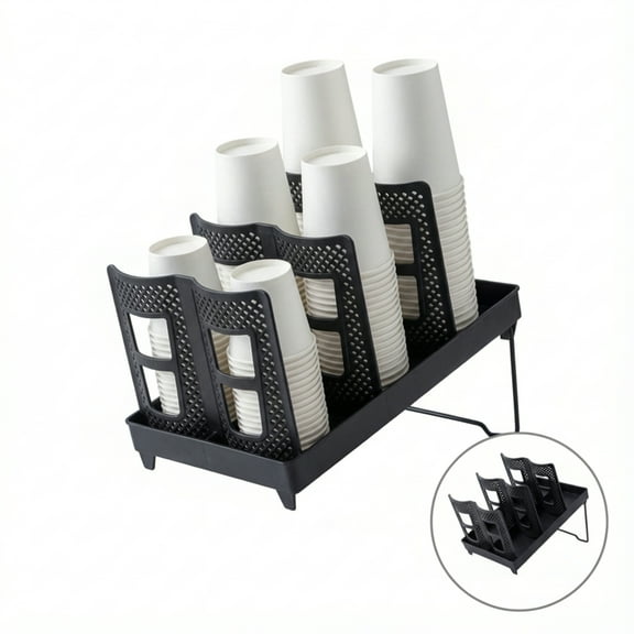 Coffee Cup Holder, Cup Dispenser and Lid Organizer with 6 Compartment for Countertop (Black)