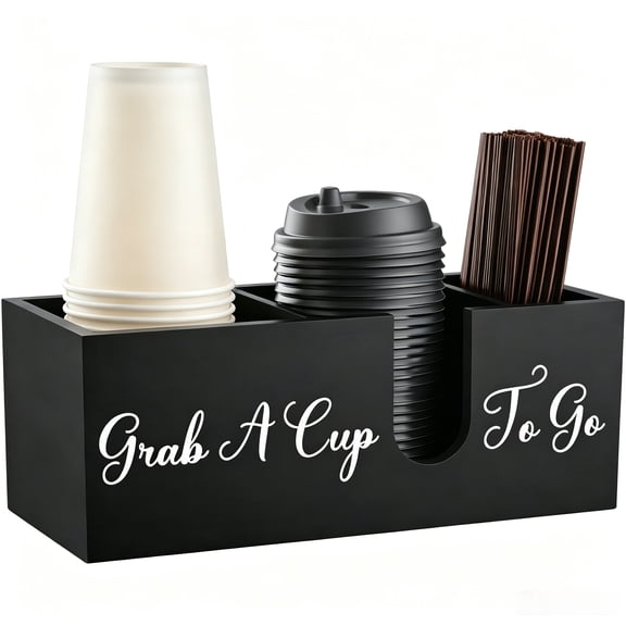 Coffee Cup Holder For Countertop - Wood Bar Accessories And Organizer Coffe Station Lid Stirrers Pod