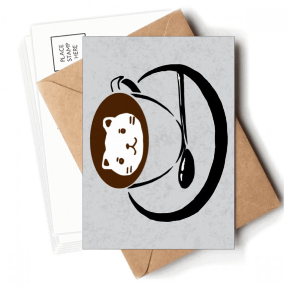 Coffee Cup Illustration Lovely Cat Pattern Postcards Envelopes Blank Note Cards Mailing