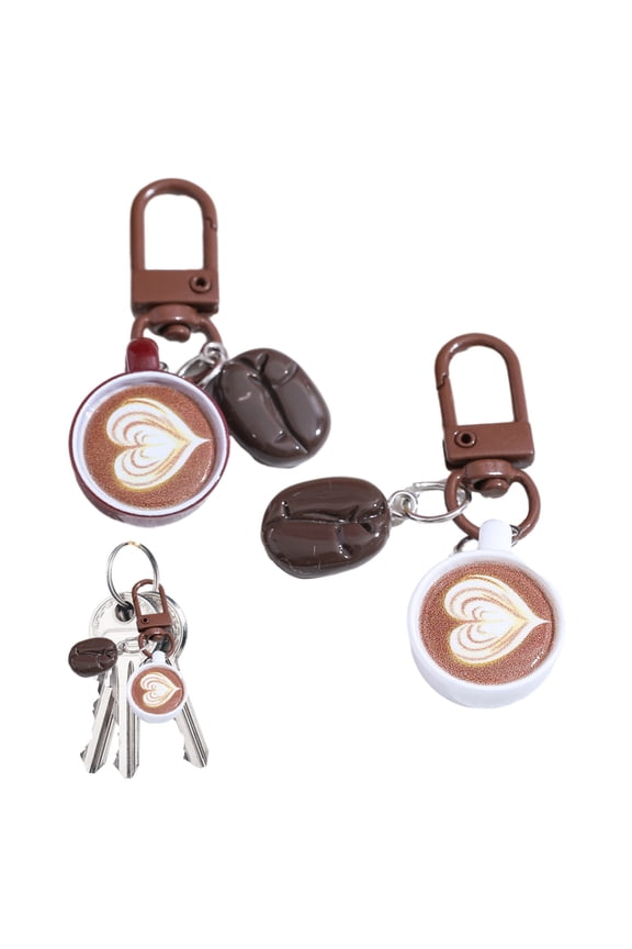 Coffee Cup Keychain, Creative Keychain Pendant, Mini Latte Art Coffee Cup Key Chain with Simulated Coffee Bean for Bags Keys