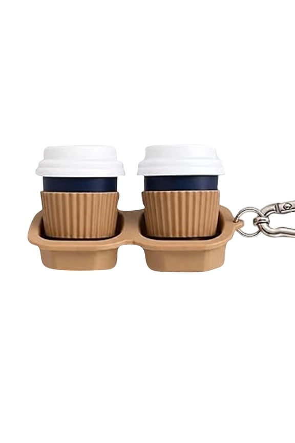 Coffee Cup Keychain - Mini 2-Cup Coffee Carrier Charm Key Ring with Lobster Clasp, Compact Size, Silicone Material for Bag Decor, Coffee Lover Gift & Daily Accessory
