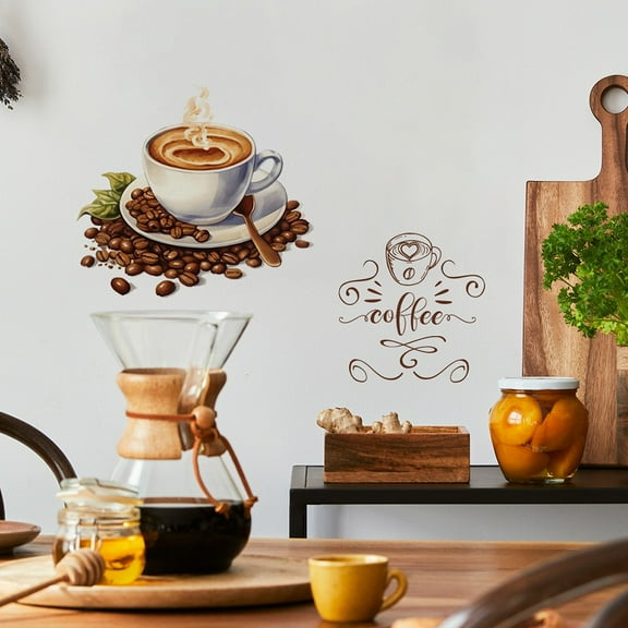 Coffee Cup Kitchen Bar Wall Sticker For Living Room Restaurant Background Art Decals Stickers Wallpaper Home Decoration