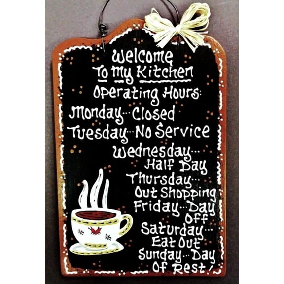 Coffee Cup Kitchen Operating Hours Sign Wall Art Hanger Hanging Plaque Decor