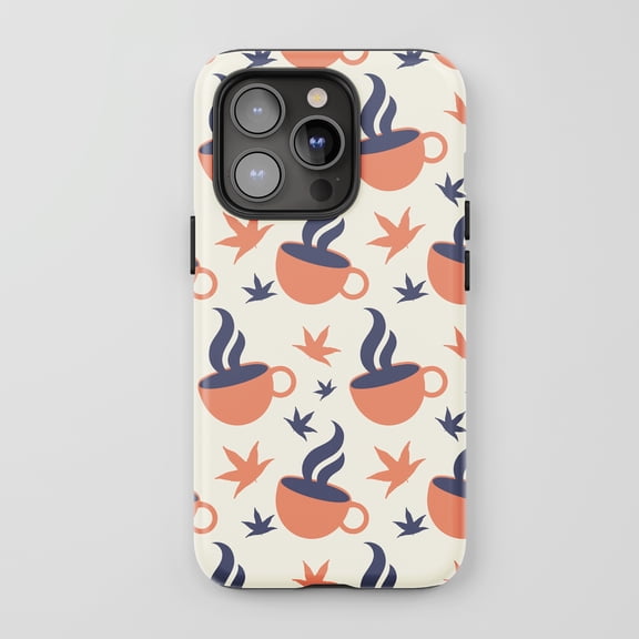 Coffee Cup Leaf Pattern For All iPhone Series Tough Phone Case Minimalist Cream