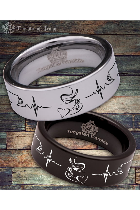 Coffee Cup (Left) Couple Tungsten Carbide Ring