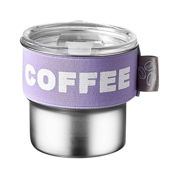Coffee Cup With Lid 400Ml Stainless Steel Insulated Cup Portable Leak Proof Insulated Cup With Elastic Sleeve Household Office Car Spill Proof Coffee Cup Glass&Bottle