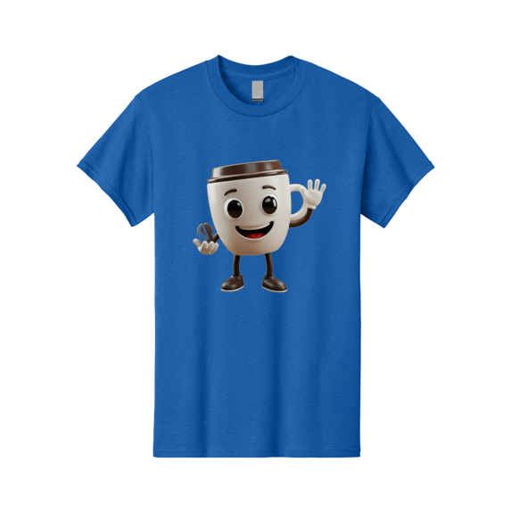Coffee-Cup-Mascot Mens Graphic Tee, 100% Cotton, Casual Summer Wear