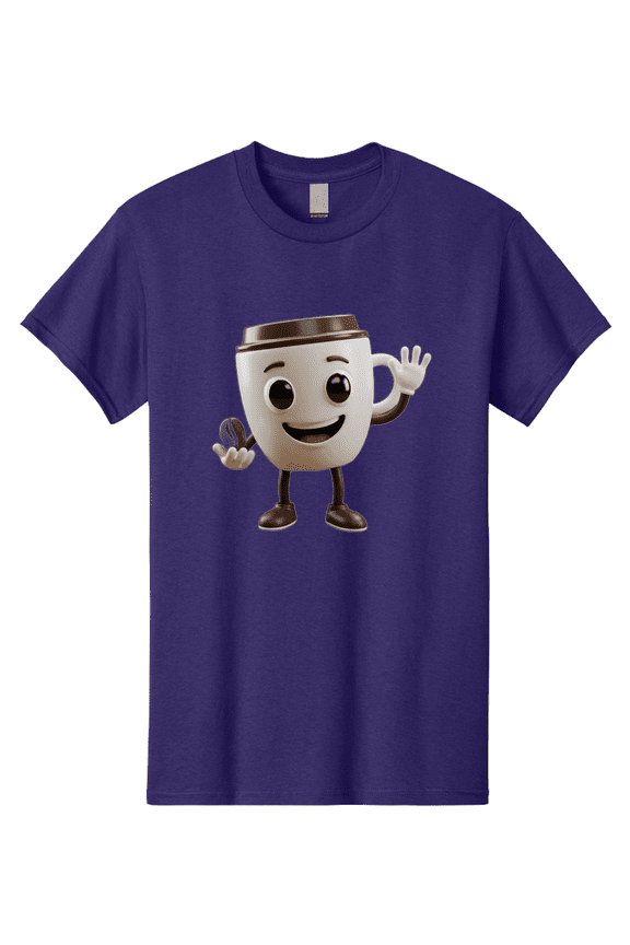 Coffee-Cup-Mascot Mens Graphic Tee, 100% Cotton, Casual Summer Wear