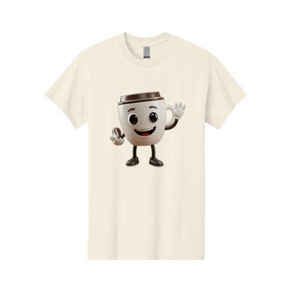 Coffee-Cup-Mascot Mens Graphic Tee, 100% Cotton, Casual Summer Wear