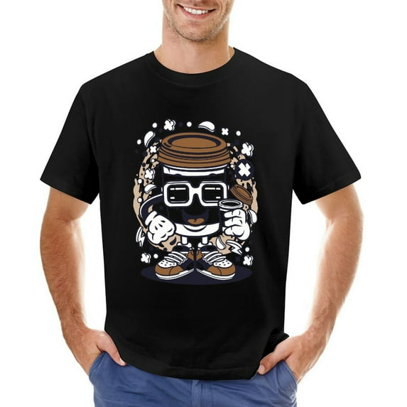 Coffee Cup Men’s Graphic T-shirt Vintage Short Sleeve Sport Tee Black 2XL