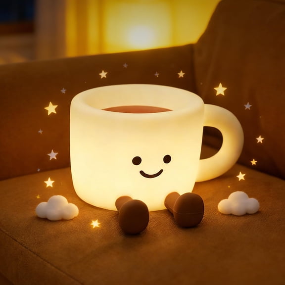 Coffee Cup Night Light, 3 Level Dimmable Timer 7 Colors Nightlight Cute Lamps Silicone Squishy Light USB Rechargeable Bedside Animal Touch Lamp for Baby Desk Dorm Decor Birthday Gift