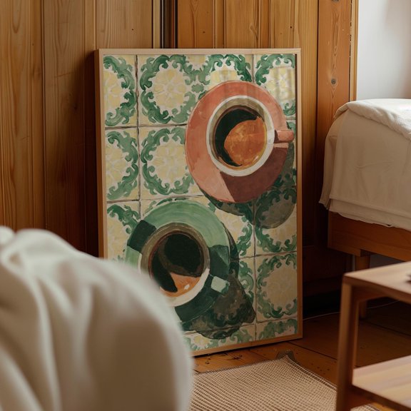 Coffee Cup Overhead Poster, Flat Lay Tile Wall Art, Top Down Coffee Mug Poster, Cafe Kitchen Decor, , Poster Print Only