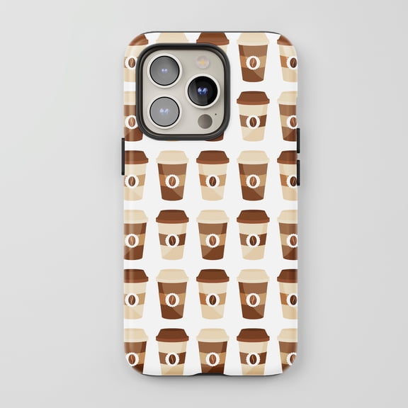 Coffee Cup Pattern For All iPhone Series Protective Phone Case Cafe Theme Brown Beige